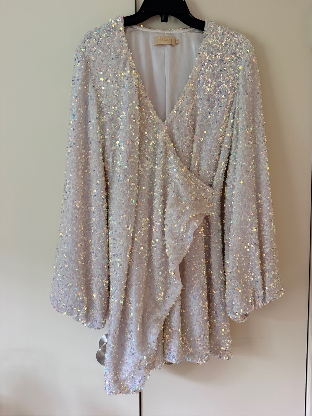 Choosy Girls' White Iridescent Sequin Wrap Dress